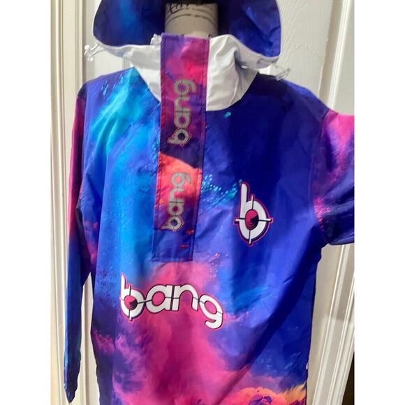 BANG ENERGY TIE DYE WINTER BREAKER RAIN COAT HOODED SZ M/L VERSATILE AESTHETIC - Picture 7 of 16